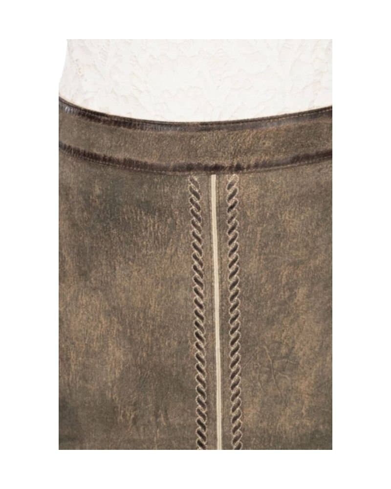 Helmine – Taupe Brown Braided-Trim Leather Skirt in Goat Suede thumbnail 4
