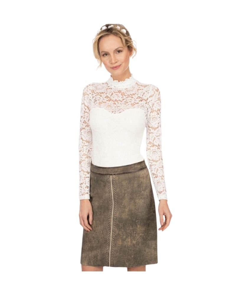 Helmine – Taupe Brown Braided-Trim Leather Skirt in Goat Suede thumbnail 3