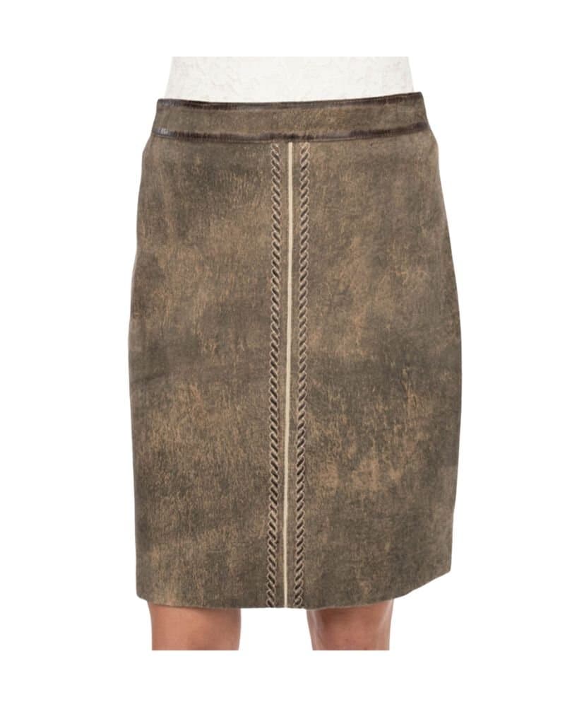 Helmine – Taupe Brown Braided-Trim Leather Skirt in Goat Suede thumbnail 2