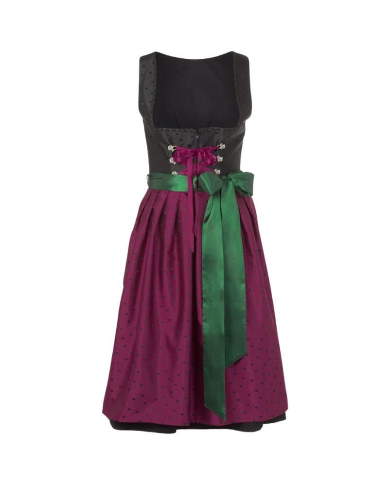 Lavender Purple Dirndl with Silver Apron & Lace Accents