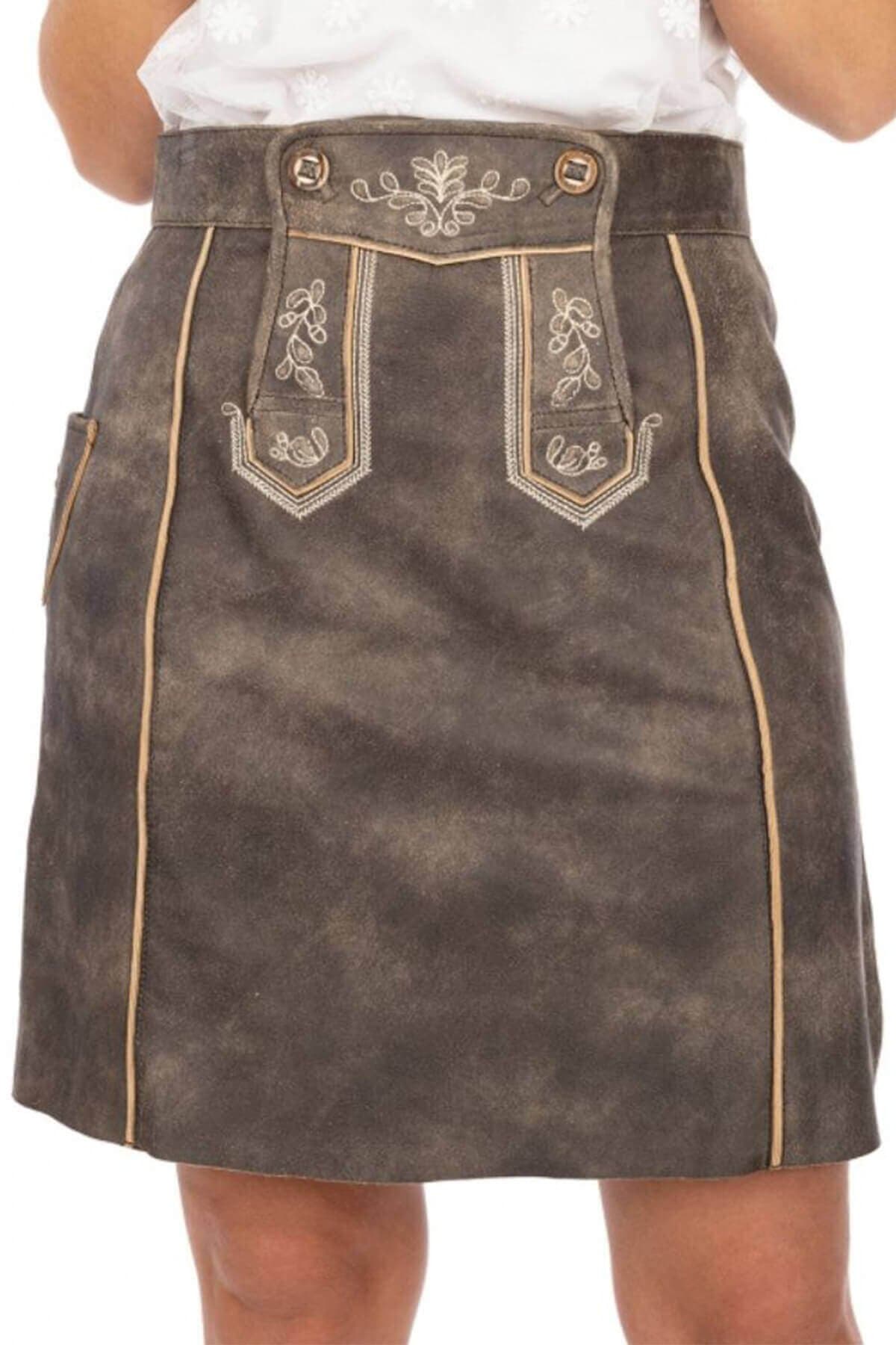 Vintage Chestnut Lederhosen Skirt with Embroidered Bavarian Motifs thumbnail 2