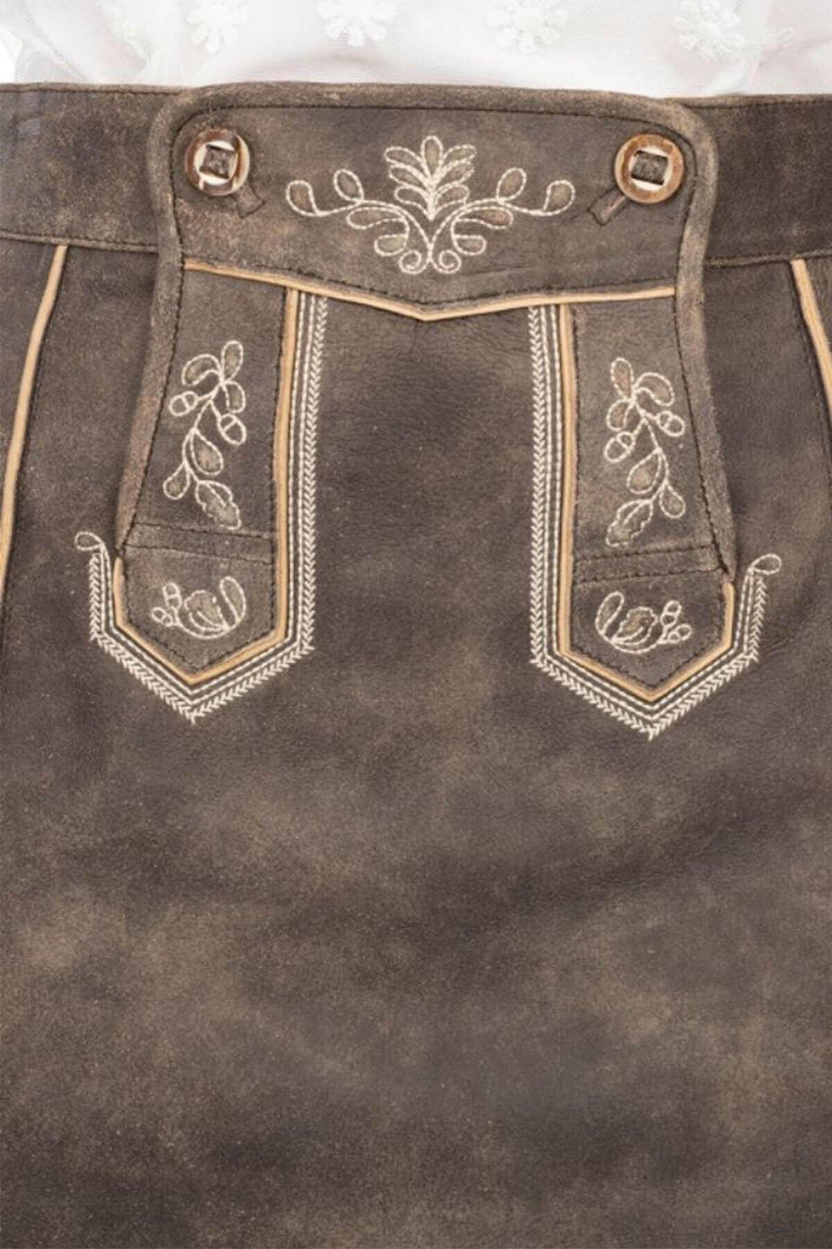Vintage Chestnut Lederhosen Skirt with Embroidered Bavarian Motifs thumbnail 3