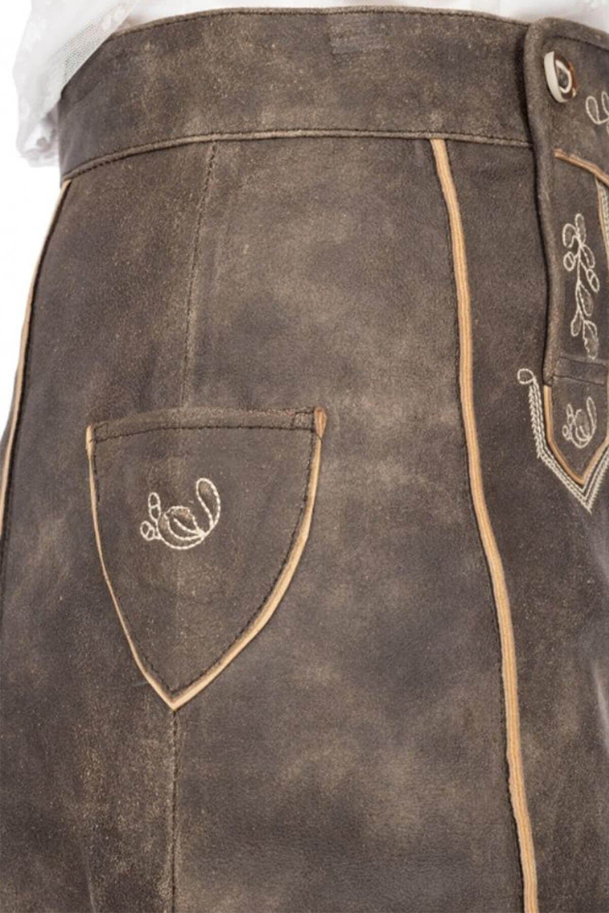Vintage Chestnut Lederhosen Skirt with Embroidered Bavarian Motifs thumbnail 4
