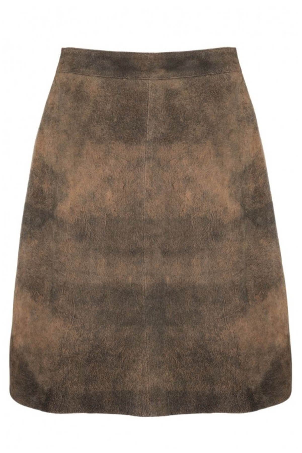 Helene – Mocha Suede Leather Trachten Skirt