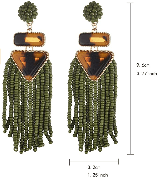 Nicole Miller New York Green Beaded Tassel Drop Leopard Print Triangle Dangle Earrings thumbnail 3