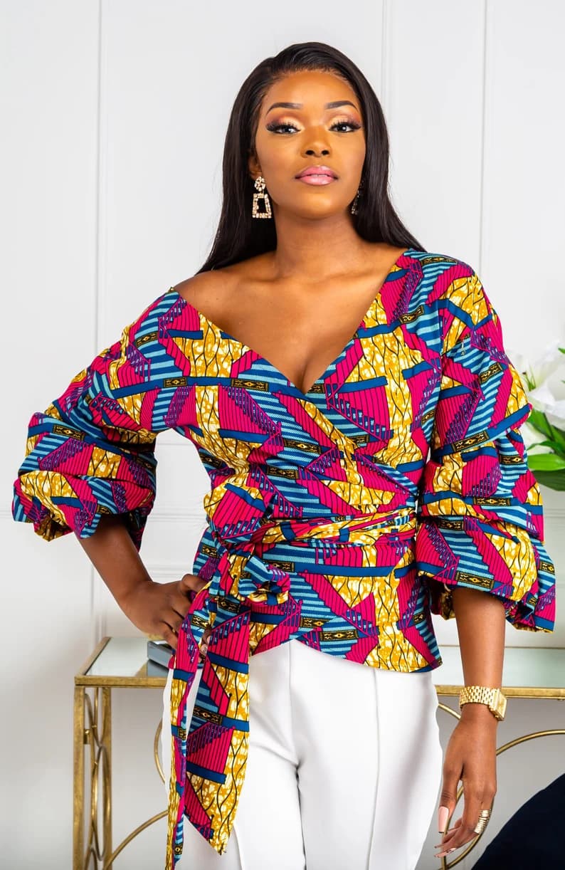 African Print Wrap Top