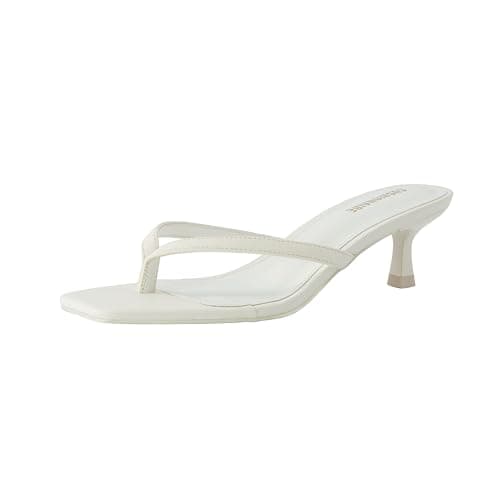 CUSHIONAIRE Miami Kitten Heels for Women – Dressy Heeled Thong Womens Sandals, CREAM 6