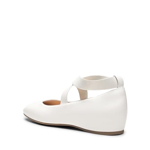 DREAM PAIRS Women's Ballet Flats, Comfortable Slip-On Square Toe Dress Shoes with Elastic Ankle Straps,Size 9,White-Pu,SDFA2401W thumbnail 3