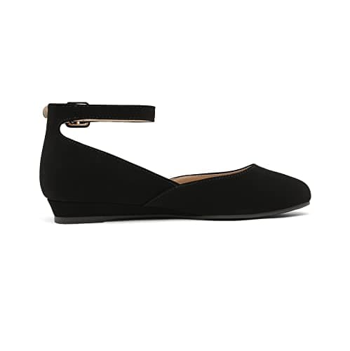 DREAM PAIRS Women's Dress Flats Ballet Low Wedge Round Toe Ankle Strap Comfortable Casual Flats Shoes,Size 9,Black/Nubuck,REVONA thumbnail 2