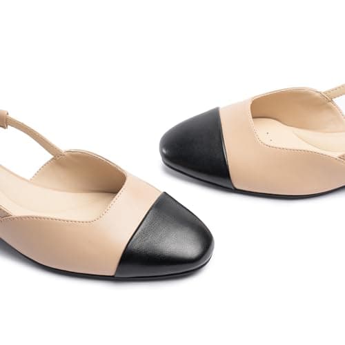 Cusolemore Slingback Flat for Women, Nude Cape Toe Low Heel Dress Shoes, Two Tone Pumps, Mules With Strap, Closed Toe Heel Sandals Size 8 thumbnail 4