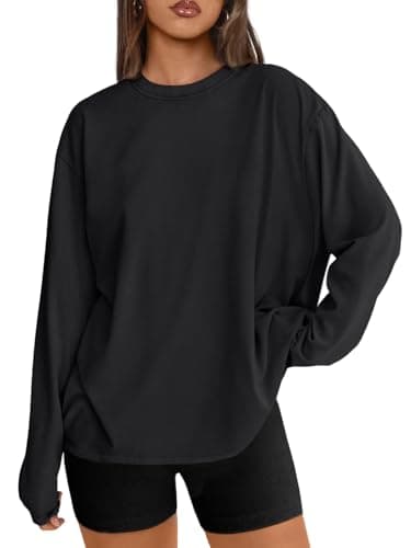 Trendy Queen Womens Oversized Long Sleeve T Shirts 2025 Basic Crewneck Tee Fall Tops Casual Workout Y2K Clothes Black M