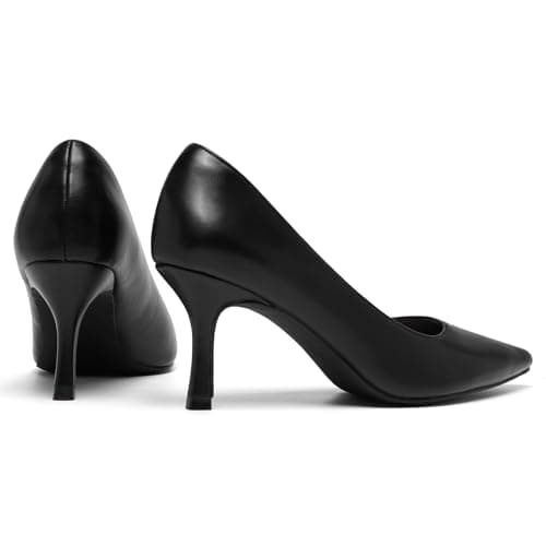 FW FRAN WILLOR Kitten Heels Closed Toe Heels Women's Pumps Low Stiletto Pointed Toe Office Bridal Wedding Party Work Dress Pumps Shoes Black thumbnail 4