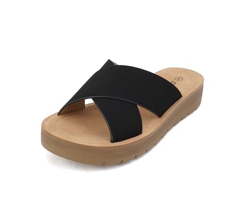 Soda LUCY ~ Women Open Toe Flatform Platform Crisscross Band Upper Fashion Slide Sandals (Black, 6.5) thumbnail 2