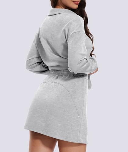 Casly Lamiit Two Piece Skirt Outfits for Women Tennis Workout Skort Set Casual Athleisure Track Suits Lounge Travel Short Sets Sweatsuit Light Grey XL thumbnail 4