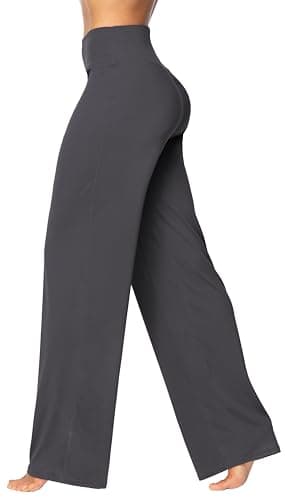 Sunzel Yoga Pants for Women Straight Wide Leg High Waisted Lounge Pants (30" Inseam, Dark Grey, M)