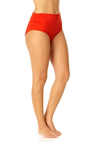 Anne Cole Women's Standard High Waist to Fold Over Shirred Bikini Bottom Swimsuit, Spice Red thumbnail 2