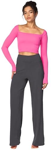 Sunzel Yoga Pants for Women Straight Wide Leg High Waisted Lounge Pants (30" Inseam, Dark Grey, M) thumbnail 4