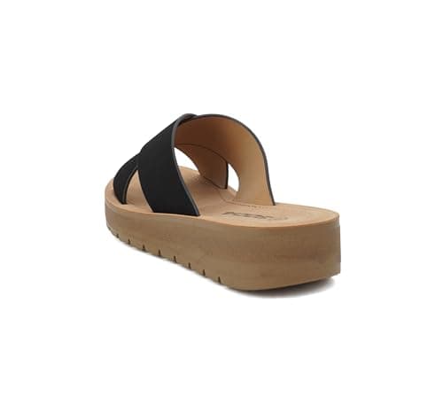 Soda LUCY ~ Women Open Toe Flatform Platform Crisscross Band Upper Fashion Slide Sandals (Black, 6.5) thumbnail 3