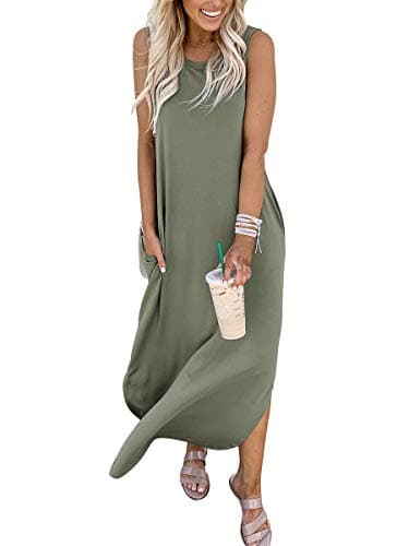 ANRABESS Women Summer Maxi Dress Beach Vacation Sundress Sleeveless Casual Loose Shirt Dresses 2025 Travel Outfits Olive Large thumbnail 2