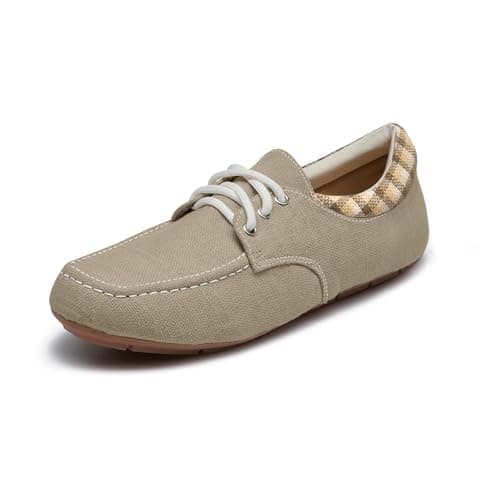 FcuteL Womens Lace-up Loafers Casual Slip-on Shoes Light Weight Comfotable Boat Shoes Khaki Size 10.5