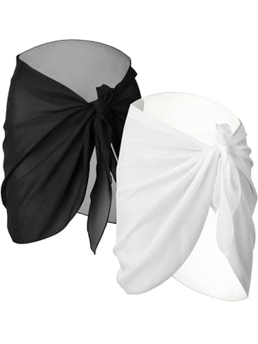 Chuangdi 2 Pieces Sarong Coverups for Women Bathing Suit Cover up Skirt Beach Wrap Swimsuit Bikini Cover Ups for Swimwear(Large,Black, White)