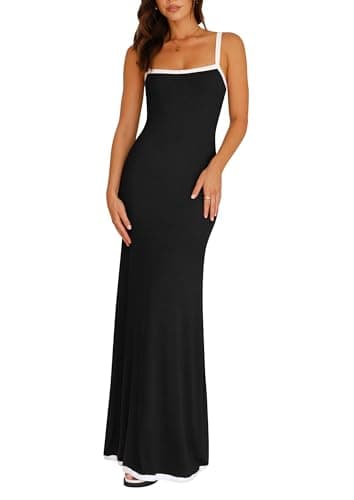 PRETTYGARDEN Spring Dresses for Women 2025 Summer Resort Wear Sexy Bodycon Sundress Spaghetti Strap Vacation Maxi Dress (Black,Small)