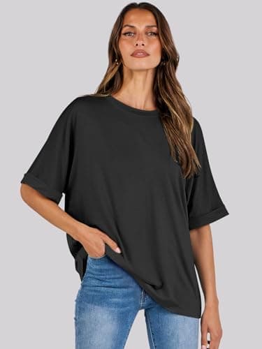 ANRABESS Womens Tops Oversized T Shirts Short Sleeve Crewneck Summer Casual Loose Basic Tee Shirt 2025 Trendy Fashion Clothes Black X-Large thumbnail 4