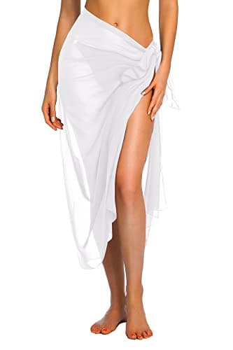 Ekouaer Swimsuit Cover Up Long Women's Pool Beach Wrap Skirt Swimwear Bikini Cover-ups Dress White
