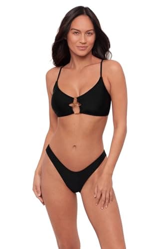 Sports Illustrated Women's Double Ring Bralette Bikini Top, Black, Medium