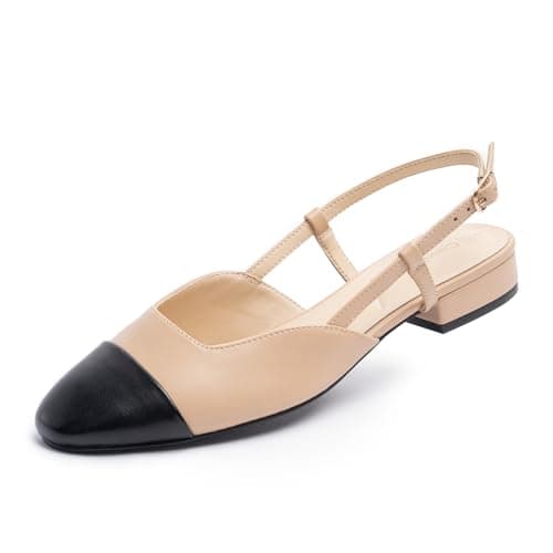 Cusolemore Slingback Flat for Women, Nude Cape Toe Low Heel Dress Shoes, Two Tone Pumps, Mules With Strap, Closed Toe Heel Sandals Size 8 thumbnail 2