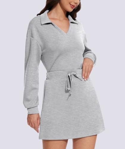 Casly Lamiit Two Piece Skirt Outfits for Women Tennis Workout Skort Set Casual Athleisure Track Suits Lounge Travel Short Sets Sweatsuit Light Grey XL thumbnail 2