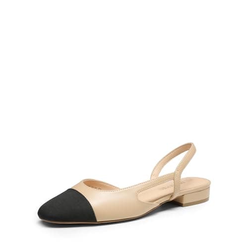 DREAM PAIRS Women's Flats, Square Toe Slingback Flats for Women Dressy Casual Work Office Party, Low Heel Dress Shoes for Women,SDFA2415W,Nude,Size 9