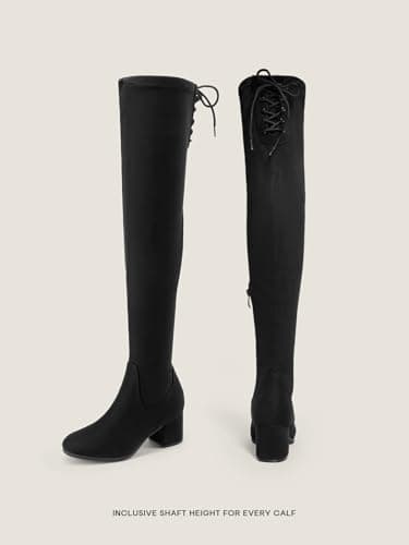 DREAM PAIRS Women's Laurence Over The Knee Thigh High Chunky Heel Boots Long Stretch Sexy Fall Boots,Size 7,Black,LAURENCE thumbnail 2