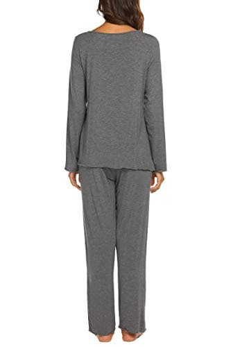 Ekouaer Womens Pajama Sets 2 Piece Lounge Set Fall Winter Pajamas Long Sleeve Pjs Top and Pants Soft Pj Sets Loose Sleepwear Gray thumbnail 2