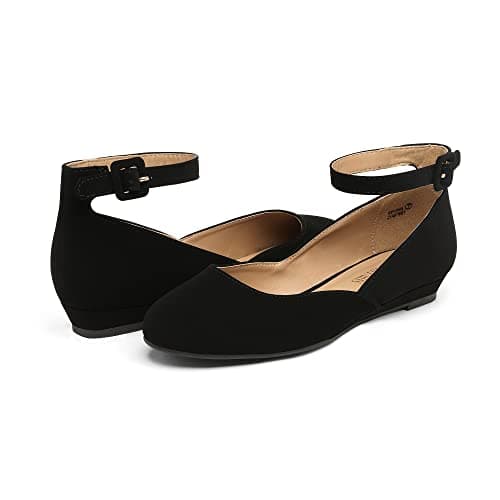 DREAM PAIRS Women's Dress Flats Ballet Low Wedge Round Toe Ankle Strap Comfortable Casual Flats Shoes,Size 9,Black/Nubuck,REVONA thumbnail 4