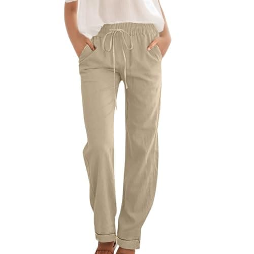 Overstock Outlet Clearance Items Log in Cotton Linen Pants for Women 2025 Summer Plus Size Elastic High Waisted Drawstring Straight Leg Pants Boho Beach Y2k Casual Loose Lightweight Trousers