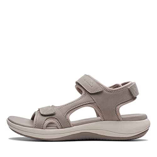 Clarks Women's Mira Bay Flat Sandal, Stone Textile, 7 Wide US