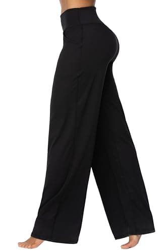 Sunzel Wide Leg Pants Women High Waist Yoga Pants with Pockets Stretch Loose Comfy Casual Lounge Sweatpants 30" Inseam Black X-Large thumbnail 3