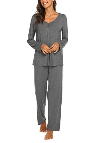 Ekouaer Womens Pajama Sets 2 Piece Lounge Set Fall Winter Pajamas Long Sleeve Pjs Top and Pants Soft Pj Sets Loose Sleepwear Gray