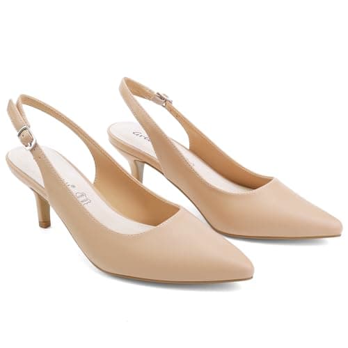 Greatonu Womens Nude Formal Classic Slingback Kitten Heels Pumps Court Shoes Size 9 US thumbnail 3