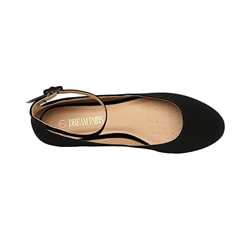 DREAM PAIRS Women's Dress Flats Ballet Low Wedge Round Toe Ankle Strap Comfortable Casual Flats Shoes,Size 9,Black/Nubuck,REVONA thumbnail 3