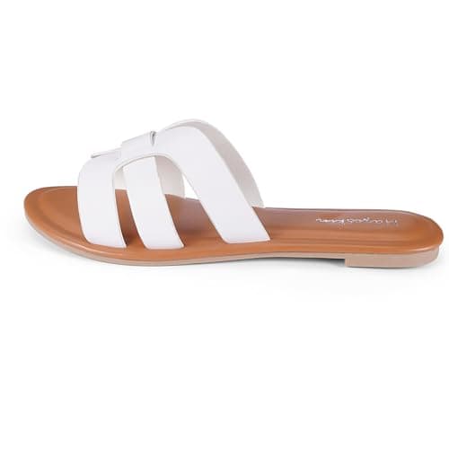 mazeskin Womens H-Band Flat Sandals Summer Comfortable Dressy Slide Beach Sandals,White US10 thumbnail 2