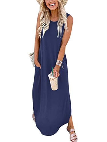 ANRABESS Women Summer Maxi Dress Beach Vacation Sundress Sleeveless Casual Loose Shirt Dresses 2025 Travel Outfits Blue Medium