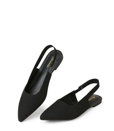 Arromic Slingback Flats for Women Pointed Toe Ballet Flats Shoes Women Dressy Comfortable Slip On Knit Flat Black
