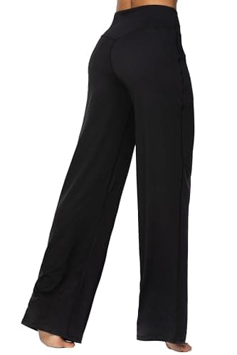 Sunzel Wide Leg Pants Women High Waist Yoga Pants with Pockets Stretch Loose Comfy Casual Lounge Sweatpants 30" Inseam Black X-Large