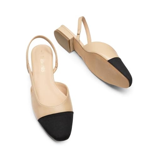 DREAM PAIRS Women's Flats, Square Toe Slingback Flats for Women Dressy Casual Work Office Party, Low Heel Dress Shoes for Women,SDFA2415W,Nude,Size 9 thumbnail 4