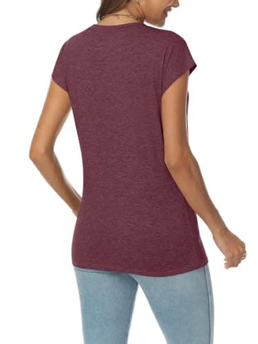 AUTOMET V Neck T Shirts for Women Spring Summer Fall Tops Teacher Work Business Dressy Casual Blouses Basic Tees Boho Fashion WineRed L thumbnail 4
