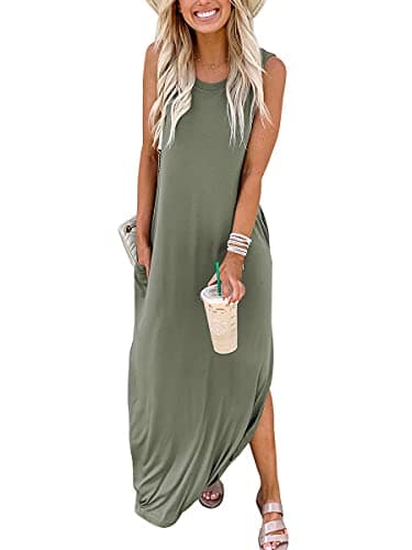 ANRABESS Women Summer Maxi Dress Beach Vacation Sundress Sleeveless Casual Loose Shirt Dresses 2025 Travel Outfits Olive Large thumbnail 3