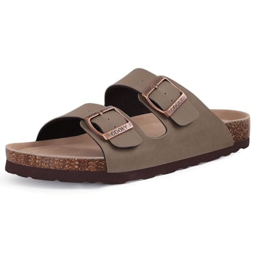 ODOLY Unisex Cork Footbed Slide Sandal, Arch Support Summer Outdoor Sandals with Adjustable Buckle for Women and Men, Brown 39 (8-8.5 Women/6.5-7 Men)