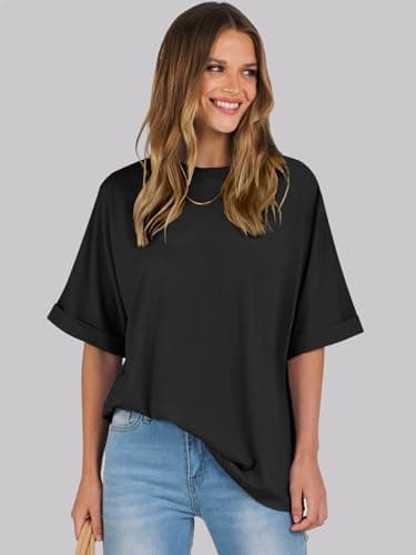 ANRABESS Womens Tops Oversized T Shirts Short Sleeve Crewneck Summer Casual Loose Basic Tee Shirt 2025 Trendy Fashion Clothes Black X-Large thumbnail 2